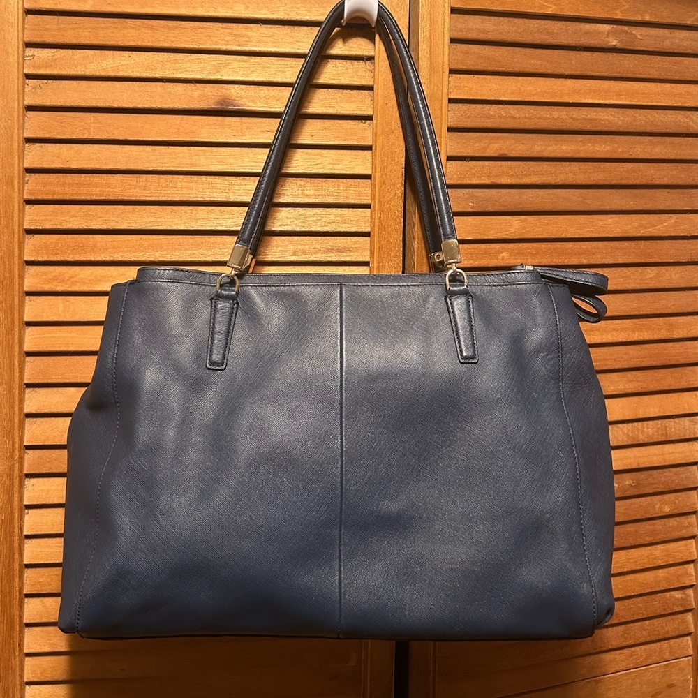 Coach Navy Blue Large Leather Tote Bag - Picture 2 of 12